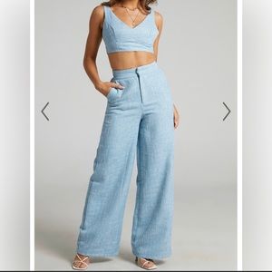 Showpo Baby Blue Crop Top/Pant Set